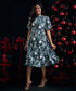 Puffed Sleeve Printed Chiffon Dress